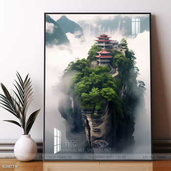 Tranh phon thủy sông, núi và mặt trời