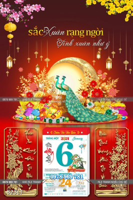 File tranh lịch Tết chim công File tranh lịch Tết chim công