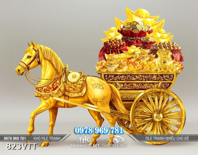 File tranh ngựa kéo xe tiền vàng đón xuân mới 2026 823VTT File tranh ngựa kéo xe tiền vàng đón xuân mới 2026 823VTT