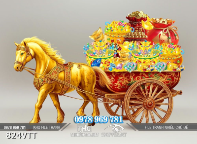 File tranh psd ngựa vàng kéo xe tiền vàng 2026 824VTT File tranh psd ngựa vàng kéo xe tiền vàng 2026 824VTT