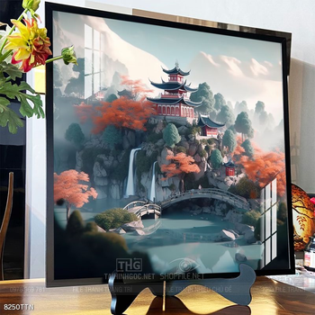 Tranh phon thủy sông, núi và mặt trời