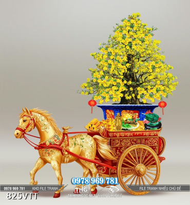 File tranh PSD ngựa vàng kéo xe tài lộc bonsai 825VTT File tranh PSD ngựa vàng kéo xe tài lộc bonsai 825VTT