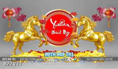 File tranh cặp ngựa vàng mừng xuân Bính Ngọ 2026 827VTT File tranh cặp ngựa vàng mừng xuân Bính Ngọ 2026 827VTT