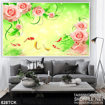 Tranh hoa hồng cá chép psd