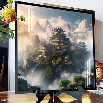 Tranh phon thủy sông, núi và mặt trời