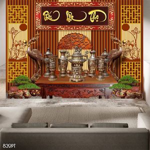 Tranh dán tường 3d trang trí bàn thờ gia tiên chất lượng cao