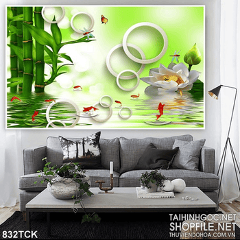 Tranh 3d hoa sen trắng psd in uv đẹp