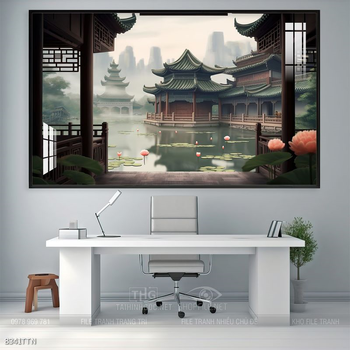 Tranh phon thủy sông, núi và mặt trời