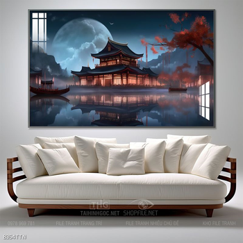 Tranh phon thủy sông, núi và mặt trời