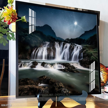 Tranh phon thủy sông, núi và mặt trời