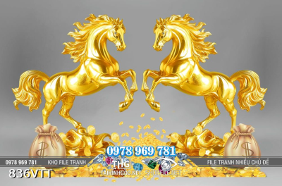 File tranh PSD cặp ngựa vàng phi trên tiền vàng 836VTT File tranh PSD cặp ngựa vàng phi trên tiền vàng 836VTT
