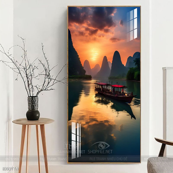 Tranh phon thủy sông, núi và mặt trời