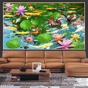 Tranh hồ cá koi in kính 3d đẹp