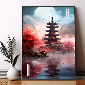 Tranh phon thủy sông, núi và mặt trời