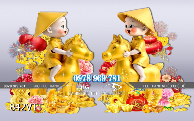 File tranh em bé cưỡi Ngựa vàng đón năm mới Bính Ngọ 2026 842VTT File tranh em bé cưỡi Ngựa vàng đón năm mới Bính Ngọ 2026 842VTT
