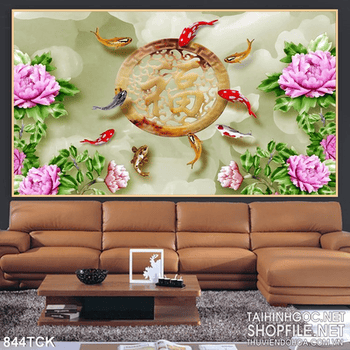 Tranh wall cá koi giả ngọc