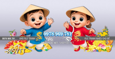 File tranh hai em bé chibi mặc áo dài truyền thống đón Tết 2026 845VTT File tranh hai em bé chibi mặc áo dài truyền thống đón Tết 2026 845VTT