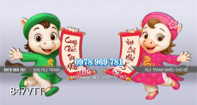 File tranh Psd em bé ngựa tết cầm câu đối đón xuân mới 847VTT