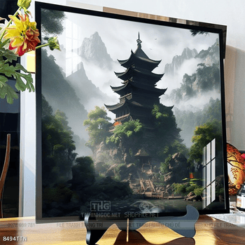 Tranh phon thủy sông, núi và mặt trời