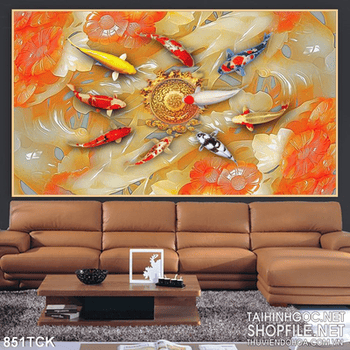 Tranh nền giả ngọc và cá koi đẹp in uv file psd