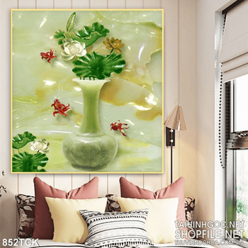 Tranh bình hoa sen cổ giả ngọc đẹp ấn tượng