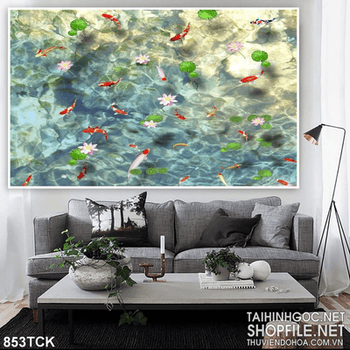 Tranh cá koi bơi lội dưới nước đẹp