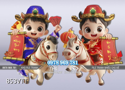File tranh em bé cưỡi Ngựa đón năm mới Bính Ngọ 853VTT