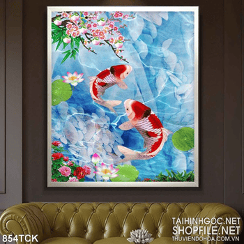 Tranh cá chép chơi đùa 3d