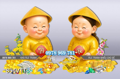 File tranh hai em bé Tết đón chào xuân mới Bính Ngọ 854VTT