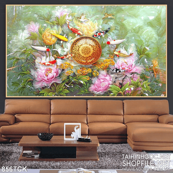 Tranh giả ngọc cá koi wall