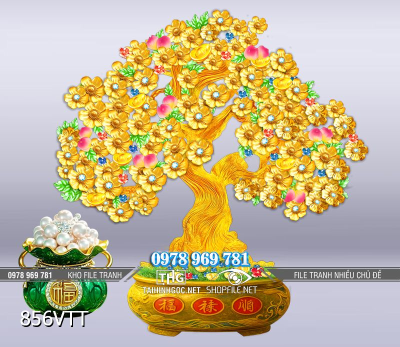 File tranh psd cây tiền tết kim tiền 856VTT