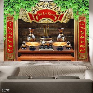 Tranh dán tường trang trí bàn thờ ông bà tổ tiên khổ ngang