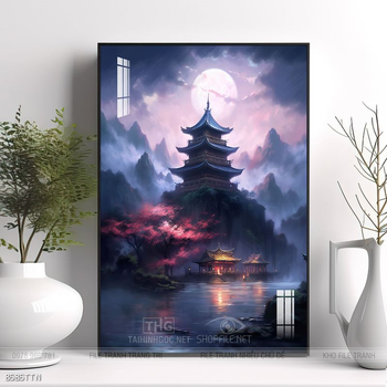 Tranh phon thủy sông, núi và mặt trời