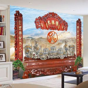 Tranh dán tường 3d trang trí bàn thờ gia tiên chất lượng cao