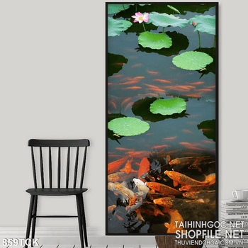 Tranh khổ dọc hồ cá koi đẹp 3d