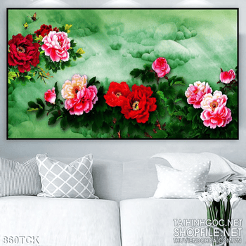 Tranh hoa mẫu đơn in uv