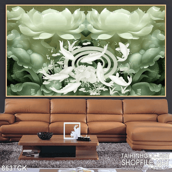 Tranh giả ngọc sen và koi