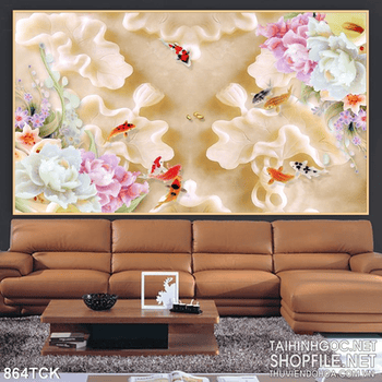 Tranh hoa sen giả ngọc 3d đẹp in uv