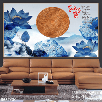 Tranh trường thọ hoa sen vẽ tay đẹp