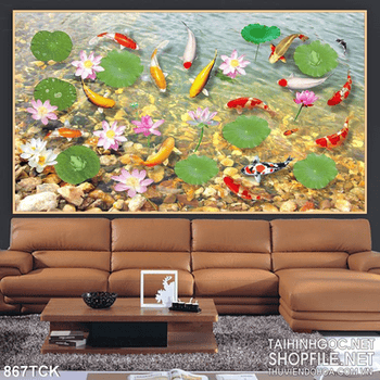 Tranh đàn koi tung tăng bơi lội 3d in uv