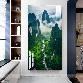 Tranh phon thủy sông, núi và mặt trời