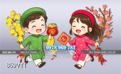 File psd tranh em bé vui vẻ đón xuân Bính Ngọ 869VTT