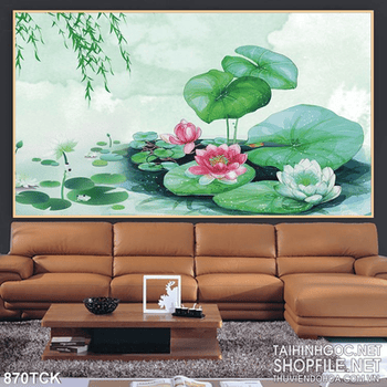 Tranh hoa sen bức họa đẹp in uv