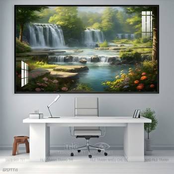 Tranh phong thủy phong cảnh thác nước thiên nhiên