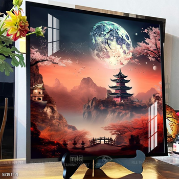 Tranh phon thủy sông, núi và mặt trời