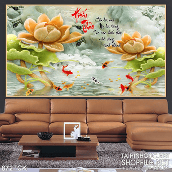 Tranh giả ngọc 3d hoa sen hiếu thảo