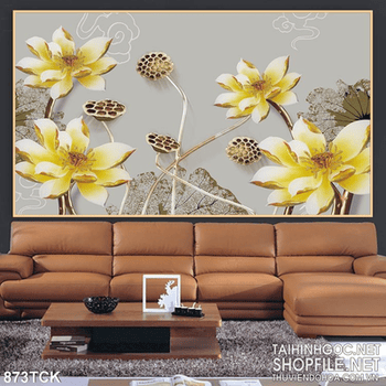 Tranh hoa sen bằng mạ vàng ấn tượng