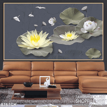 Tranh 3d wall hoa sen trên mặt hồ