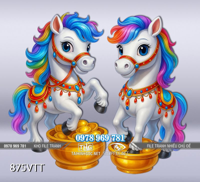 File tranh Tết 2026 cặp ngựa cầu vồng 875VTT