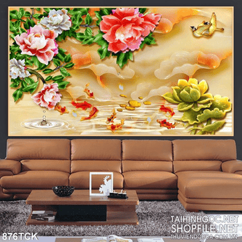 Tranh hoa mẫu đơn in uv giả ngọc đẹp